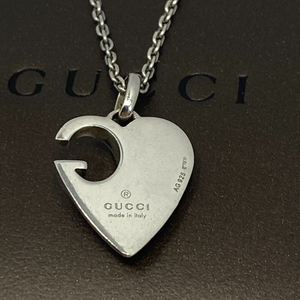 Authentic GUCCI Sterling Silver Heart Pendant Necklace 16" - Picture 4 of 6